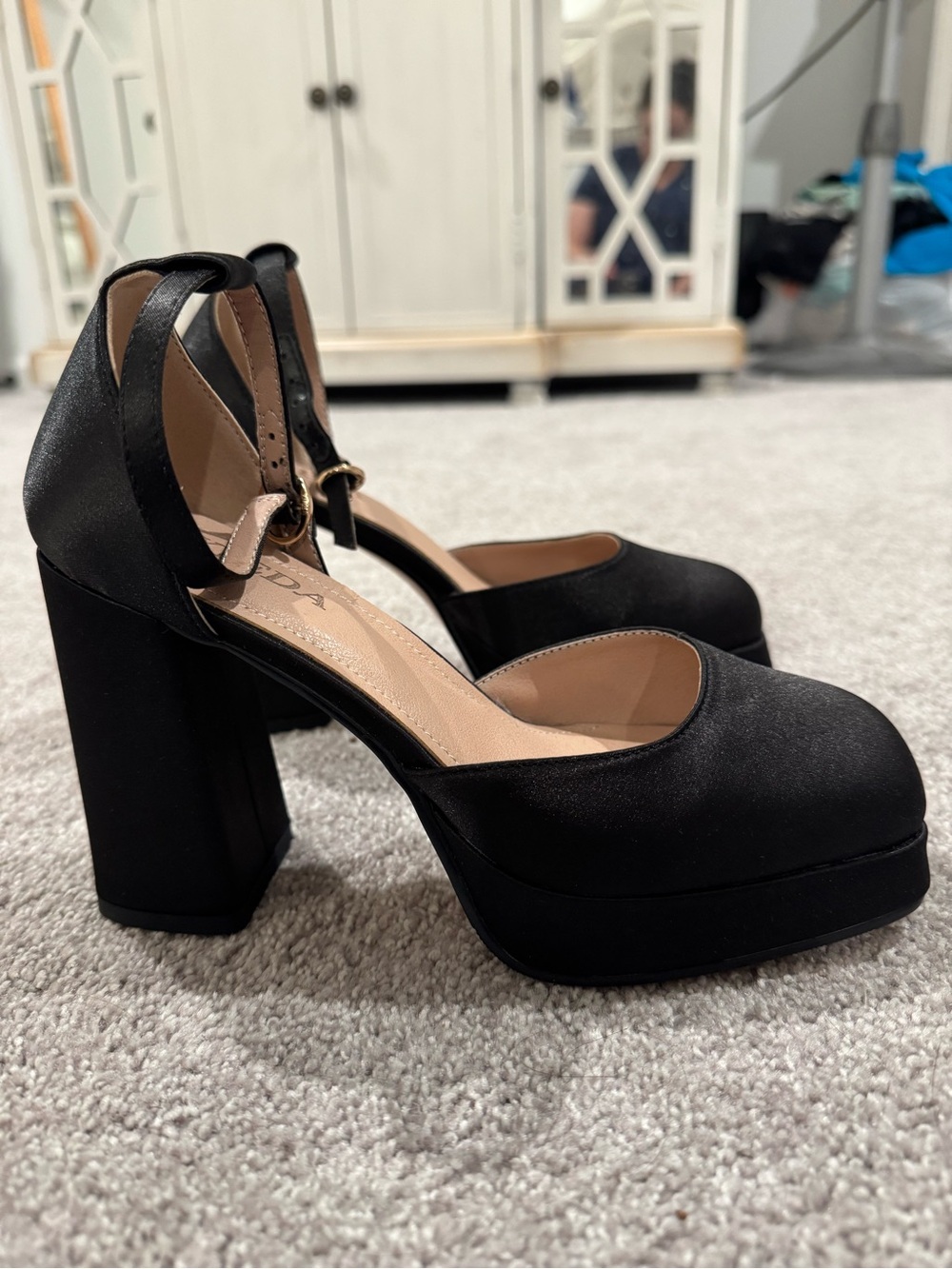 Zara Black Platform Block Heel Mary Jane with Ankle Strap
